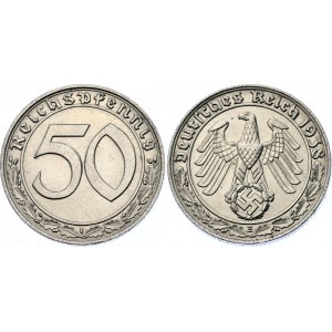 Germany - Third Reich 50 Reichspfennig 1938 E Muldenhutten Key Date