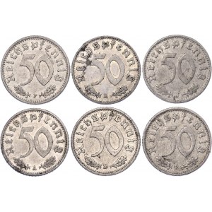 Germany - Third Reich Lot of 50 Reichspfennig 1939 A-B-D-E-F-J