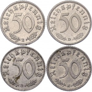 Germany - Third Reich Lot of 50 Reichspfennig 1942 A-B-D-E