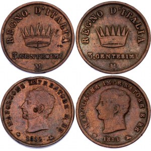 Italian States Kingdom of Italy 2 x 3 Centesimi 1812 -1813 M