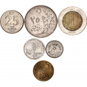 Ottoman Empire & Turkey Lot of 6 Coins 1882 - 2005