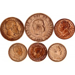 World Lot of 6 Coins 1822 - 1910