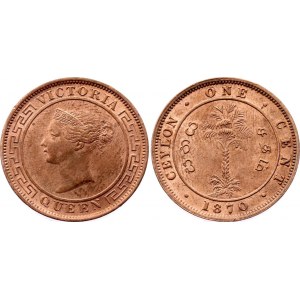 Ceylon 1 Cent 1870 Overstrike