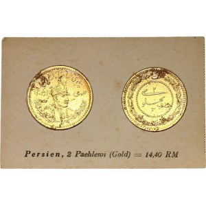 Iran 2 Pahlavi 1925 - 1927 AH 1306 - 1308 German Collector's Coin Card