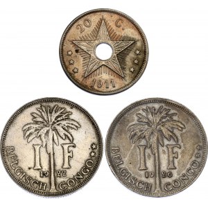 Belgian Congo Lot of 3 Coins 1911 -1926