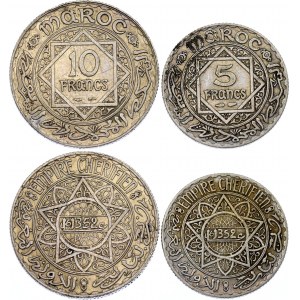 Morocco 5 - 10 Francs 1934 AH 1352