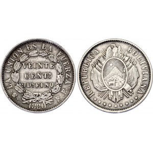 Bolivia 20 Centavos 1880 PTS FE Overstrike