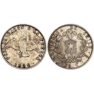 Chile 50 Centavos 1858 So Overdate