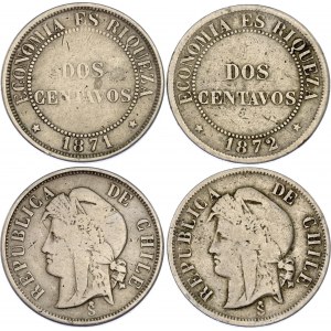 Chile 2 x 2 Centavos 1871 - 1872 So