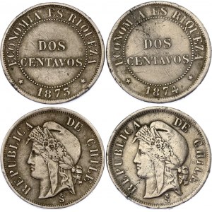 Chile 2 x 2 Centavos 1873 - 1874 So