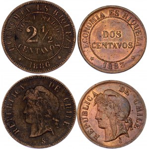 Chile 2 & 2-1/2 Centavos 1883 - 1886 So