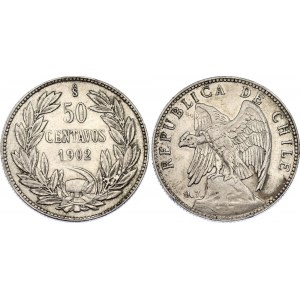 Chile 50 Centavos 1902 So Overdate