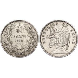 Chile 40 Centavos 1908 So