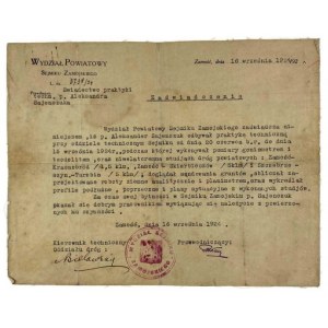 Certificate of technical practice of Mr. Alexander Sajenchuk (1924).