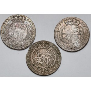August III Sas, Ort Lipsk 1753-1754 EC, w tym RZADKI - zestaw (3szt)