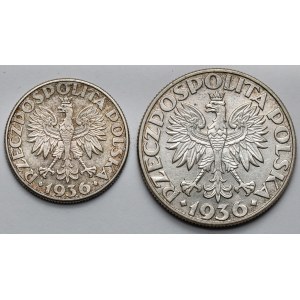2 i 5 złotych 1936 Żaglowiec - zestaw (2szt)