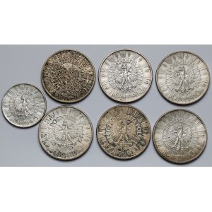 5-10 złotych 1934-1939 Piłsudski i Strzelecki - zestaw (7szt)