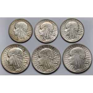 5-10 złotych 1932-1934 Głowa Kobiety - zestaw (6szt)