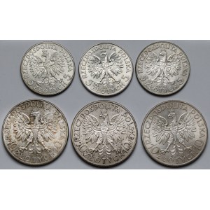 5-10 złotych 1932-1934 Głowa Kobiety - zestaw (6szt)