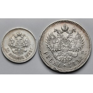 Rosja, Aleksander III, Rubel i 25 kopiejek 1892-1893 - zestaw (2szt)