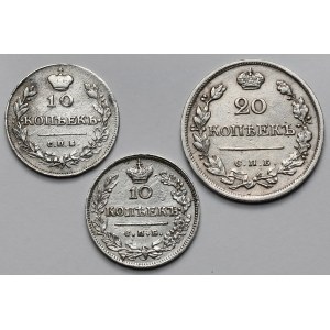 Rosja, Aleksander I, 10-20 kopiejek 1813-1823 - zestaw (3szt)
