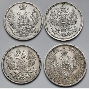 Rosja, Mikołaj I i Aleksander II, 20-25 kopiejek 1847-1868 - zestaw (4szt)