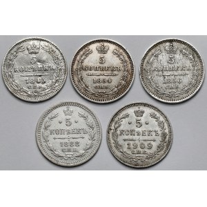 Rosja od Mikołaja I do Mikołaja II, 5 kopiejek 1845-1909 - zestaw (5szt)
