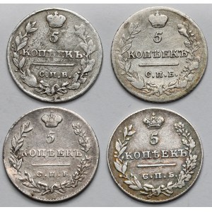 Rosja, Aleksander I i Mikołaj I, 5 kopiejek 1815-1830 - zestaw (4szt)