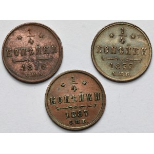Rosja, Aleksander II i Aleksander III, 1/4 kopiejki 1876-1887 - zestaw (3szt)