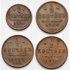 Rosja, Mikołaj II, 1/4 - 1/2 kopiejki 1900-1915 - zestaw (4szt)