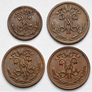 Rosja, Mikołaj II, 1/4 - 1/2 kopiejki 1900-1915 - zestaw (4szt)