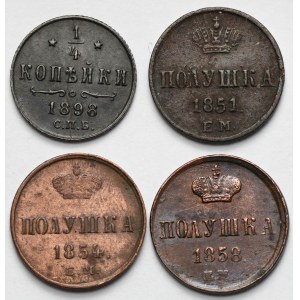Rosja, od Mikołaja I do Mikołaja II, Połuszka i 1/4 kopiejki 1851-1898 - zestaw (4szt)