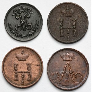 Rosja, od Mikołaja I do Mikołaja II, Połuszka i 1/4 kopiejki 1851-1898 - zestaw (4szt)
