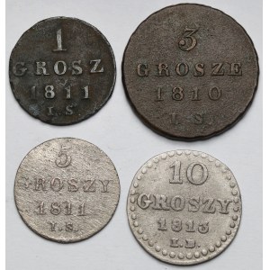 Księstwo Warszawskie, 1-10 groszy 1810-1813 - zestaw (4szt)