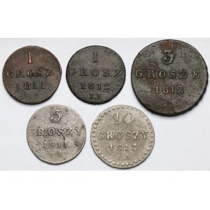 Księstwo Warszawskie, 1-10 groszy 1810-1813 - zestaw (5szt)
