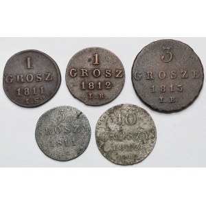 Księstwo Warszawskie, 1-10 groszy 1810-1813 - zestaw (5szt)