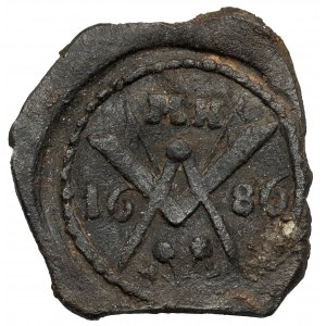 Gdańsk, żeton kupiecki 1686 - inicjały MH (?)
