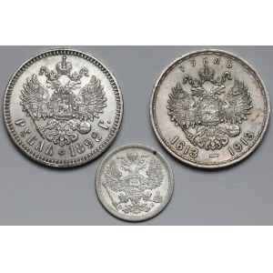 Rosja, Mikołaj II, Rubel 1898-1913 i 20 kopiejek 1907 - zestaw (3szt)