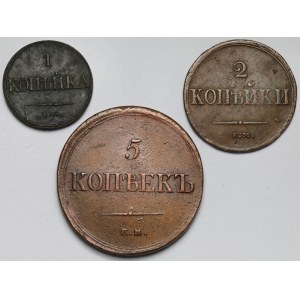 Rosja, Mikołaj I, 1-5 kopiejek 1831-1837 - zestaw (3szt)