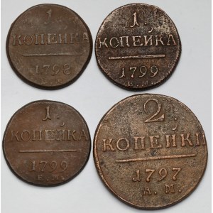 Rosja, Paweł I, 1-2 kopiejki 1797-1799 - zestaw (4szt)
