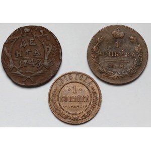 Rosja, Denga 1749 i Kopiejka 1812-1915 - zestaw (3szt)