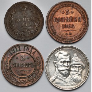 Rosja, 2-3 kopiejki 1816-1911 i Rubel 1913 - zestaw (4szt)
