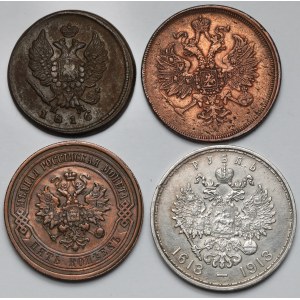 Rosja, 2-3 kopiejki 1816-1911 i Rubel 1913 - zestaw (4szt)