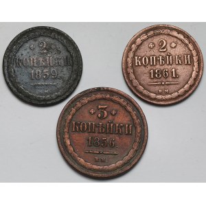 2-3 kopiejki 1856-1861 BM, Warszawa - zestaw (3szt)