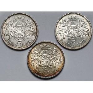 Łotwa, 5 lati 1929-1932 - zestaw (3szt)