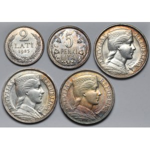 Łotwa i Litwa, 2-5 lati 1925-1932 i 5 litai 1925 - zestaw (5szt)