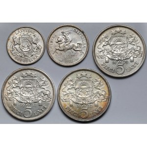 Łotwa i Litwa, 2-5 lati 1925-1932 i 5 litai 1925 - zestaw (5szt)
