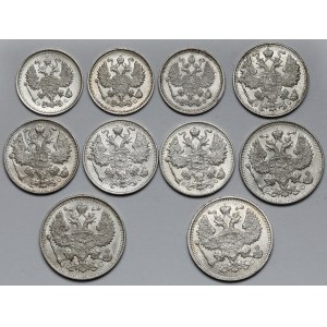 Rosja, Mikołaj II, 10-20 kopiejek 1913-1916 - zestaw (10szt)