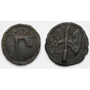 Gdańsk, żeton - Topór i inicjały H.K. / Halabarda - zestaw (2szt)