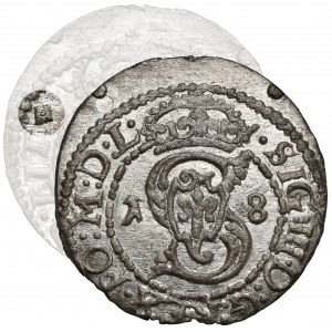 Zygmunt III Waza, Szeląg Wilno 1618 - Wadwicz - rozetka po LIT